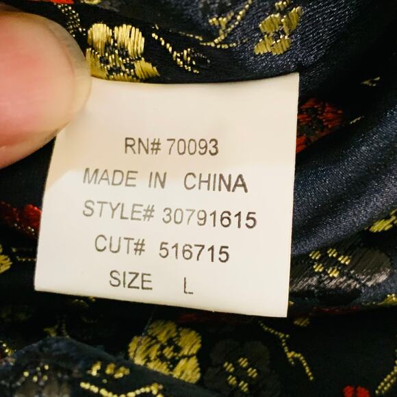 Vintage Chinese Sz L Style Gold Silky Reversible Jacket Floral Embroidered Retro - Picture 15 of 16